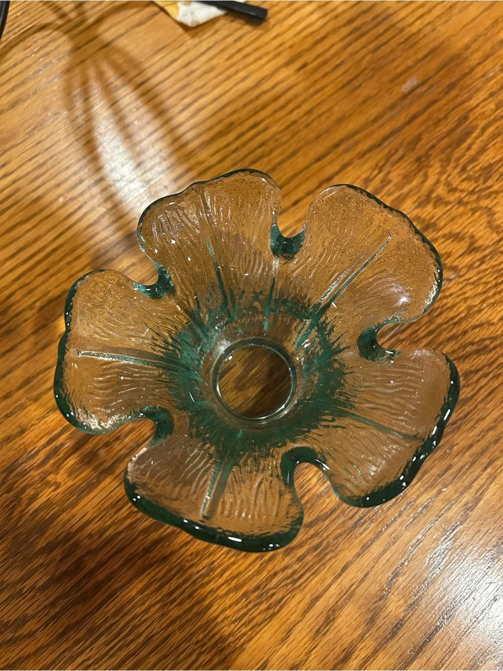Vintage Green Textured Glass Vase/Candle Holder Flower Art deco Seagram